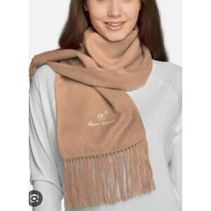 Alpaca Camargo Scarf Wrap Camel Tan Logo Fringe 9x70 Cozy Winter Minimalist